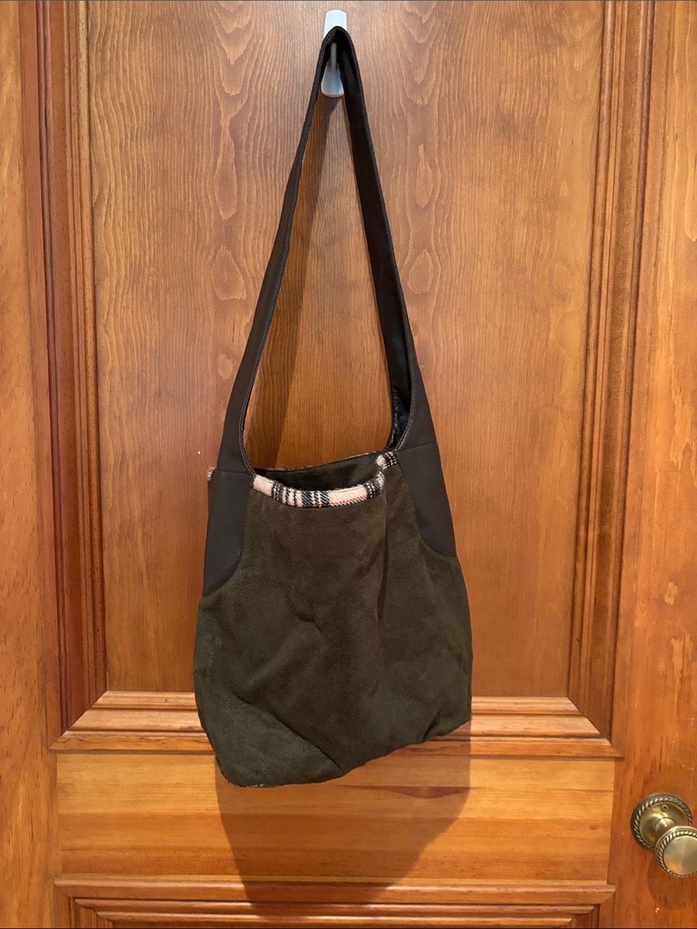 Vintage Green Suede Shoulder Bag with Black Strap